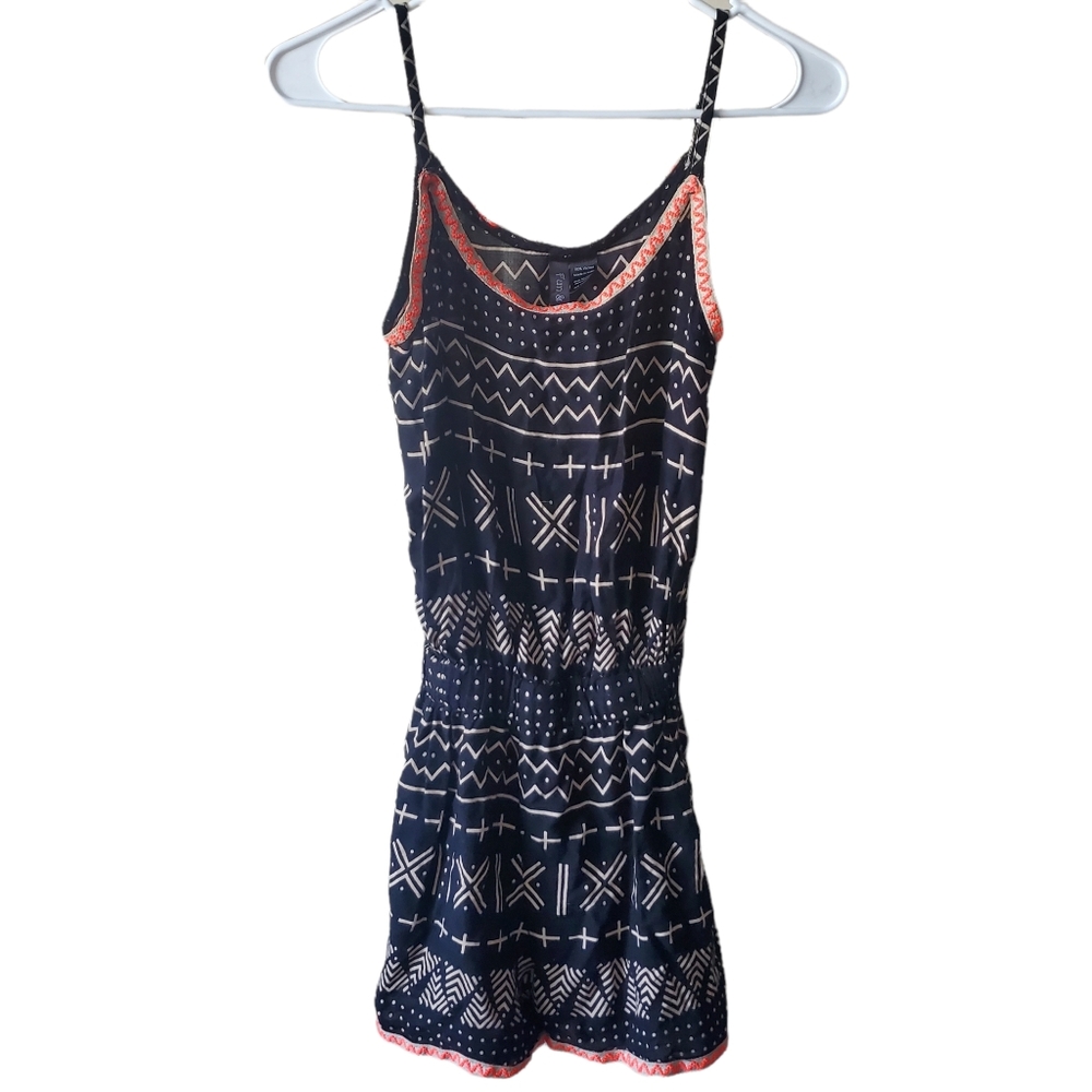 FUN & FLIRT | Black Patterned Boho Spaghetti Strap Romper w/ Pockets | XS